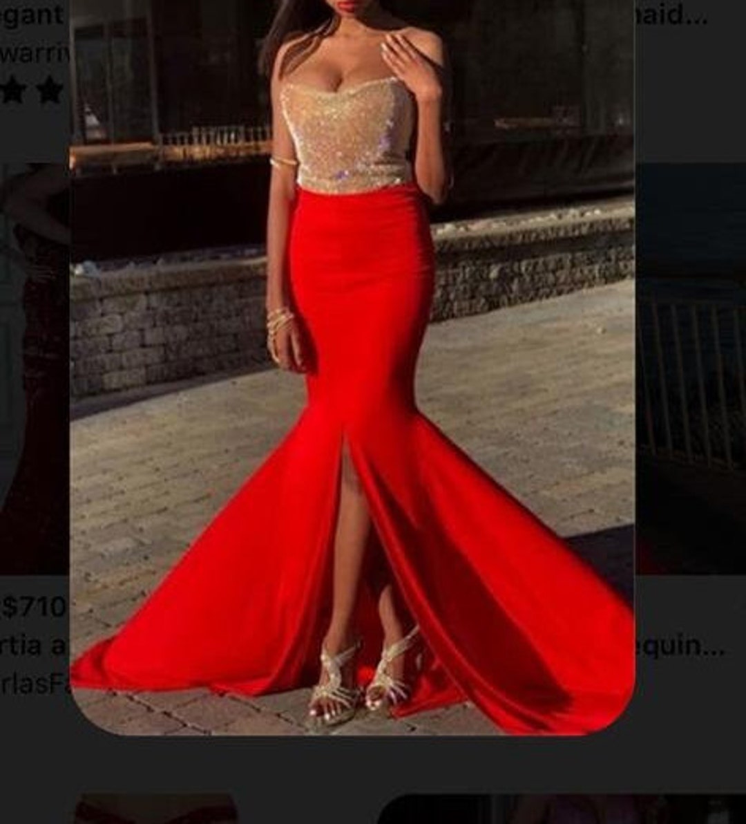 Red Prom Dress With Slitwomen's Clothing African Dresses - Etsy Finland