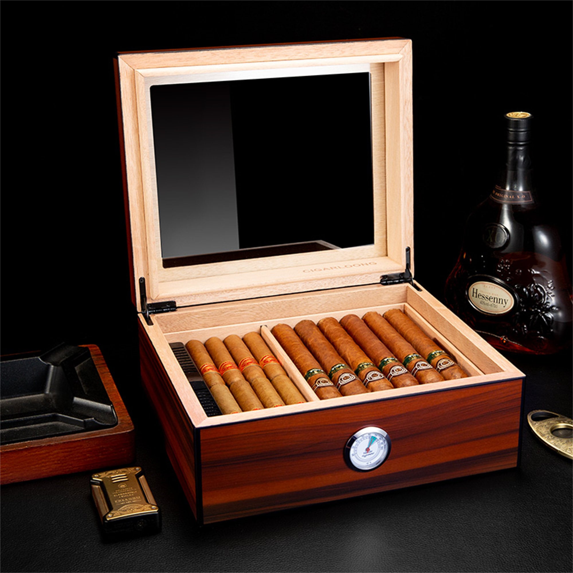 Belmont Glass Top Cigar Humidor | Holds 90 Cigars