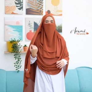 Arumi Instan Free Cadar, Pashmina Instan, Pashmina Syari, Instan Hijab with Niqab, Instan Khimar, Instan Hijab for Muslim Women, Niqab Veil,