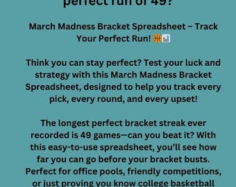 NCAA March Madness Tournament Bracket - Excel Spreadsheet - Etsy