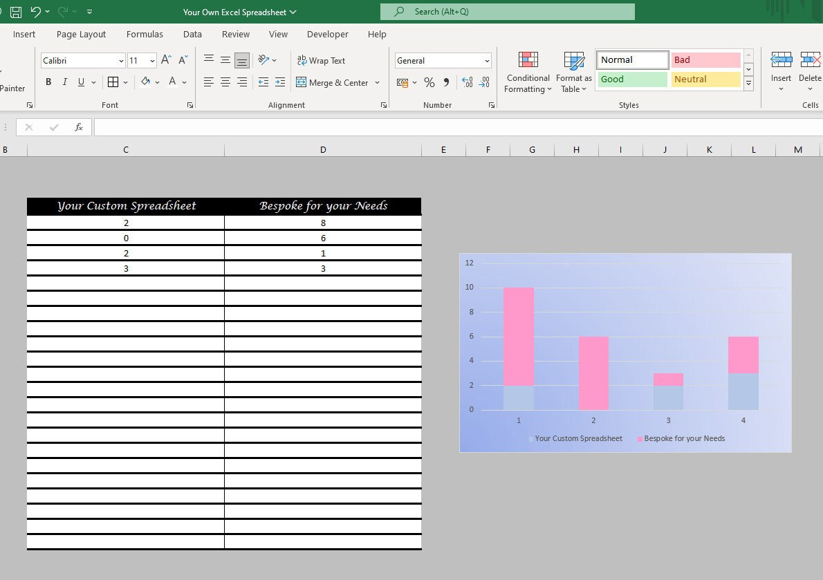 Your Own Excel Spreadsheet Etsy