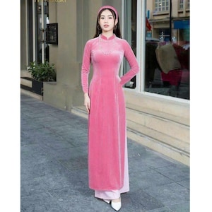 Áo Dài Truyền Thống Vải Nhung,Traditional Velvet Ao Dai, Ao Dai For Women, Vietnamese Dress For Women