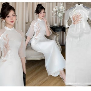 Modern Ao Dai with beads-Áo Dài Cách Tân đính kết hạt -Ao Dai for Girls, Ao Dai for Women,Ao Dai WEDDING- Pre Ao Dai Tet