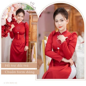 Red wedding dress with embellishments-Áo dài cưới màu đỏ đính kết , Ao Dai For Women, Vietnamese Dress For Women, Ao dai for Wedding