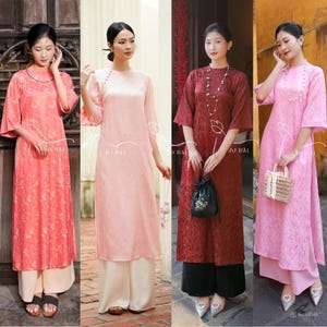 Áo Dài Tết Cách Tân Dáng Suông Xưa, Traditional Vietnamese Traditional Ao Dai,Ao Dai For Girls , Ao Dai Dress For Women