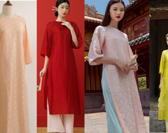 Modern brocade ao dai with straight shape - Áo dài gấm dáng suông-Ao Dai For Girls, Vietnamese Dress For Women, Ao Dai Dress For Women