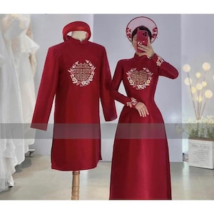 Áo Dài Cặp Nam Nữ Cưới Hỏi Đính Kết Thủ Công -Handmade Ao Dai for Men and Women for Weddings -Wedding Dress | Ao Dai For Bride|