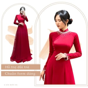 Red wedding dress with embellishments-Áo dài cưới màu đỏ đính hạt, Ao Dai For Women, Vietnamese Dress For Women, Ao dai for Wedding