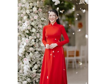 Vietnamese Ao dai red beautiful (áo dài truyền thống ), Vietnamese Ao Dai for Women, Ao Dai for Girls, Dress Wedding