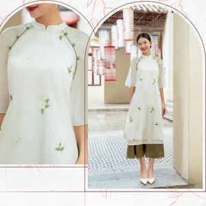 Vietnamese Ao Dai dress silk WHITE (áo dài cách tân đính hoa ) Áo dài truyền thống , Ao Dai for Girls, Ao Dai for Women, Ao Dai WEDDING