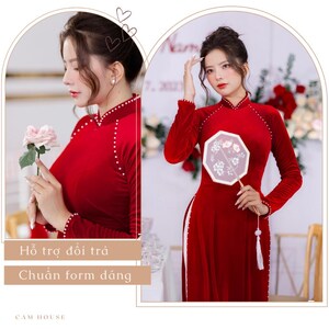 Áo Dài Cô Dâu Màu Đỏ Chất Liệu Nhung,Red Velvet Bridal Ao Dai- Vietnamese Dress For Women, Weddings -Wedding Dress | Ao Dai For Bride|