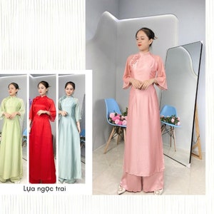 Vietnamese Ao Dai dress silk (Áo dài cách tân 2 tà lụa ngọc trai  ) Áo dài truyền thống , Ao Dai for Girls, Ao Dai for Women, Ao Dai WEDDING