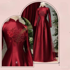 Red wedding dress with embellishments-Áo dài cưới màu đỏ đính kết , Ao Dai For Women, Vietnamese Dress For Women, Ao dai for Wedding