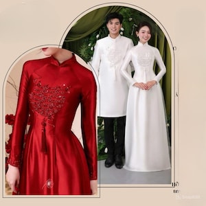 Red wedding dress with embellishments-Áo dài cưới màu đỏ đính kết , Ao Dai For Women, Vietnamese Dress For Women, Ao dai for Wedding