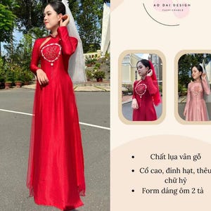 Red wedding dress with embellishments-Áo dài cưới màu đỏ đính kết , Ao Dai For Women, Vietnamese Dress For Women, Ao dai for Wedding