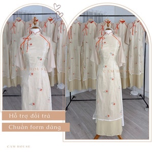 Vietnamese Ao dai silk  Bride (áo dài gấm mịn ) Ao dài gấm Cô Dâu, Ao Dai for Girls, Ao Dai for Women, Ao Dai Tet Viet Nam