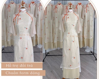Vietnamese Ao dai silk  Bride (áo dài gấm mịn ) Ao dài gấm Cô Dâu, Ao Dai for Girls, Ao Dai for Women, Ao Dai Tet Viet Nam