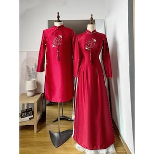 Áo dài cặp dâu rể thiết kế chữ hỷ-Bride and groom&#39;s ao dai with happy letter design , Vietnamese Dress For Women, Ao dai for Wedding