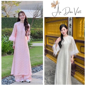 Flared Sleeves Silk Ao Dai-Áo Dài Gấm Dáng Xuông tay Loe- Ao Dai for Girl,Ao Dai for Women