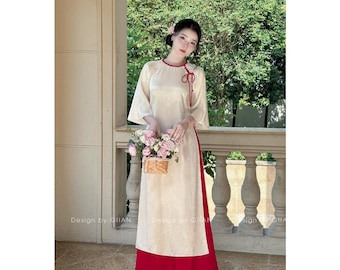 Áo dài cách tân dáng suông -Ao dai with straight cut - Red Wedding Dress - AD For Women, Vietnamese Dress For Women