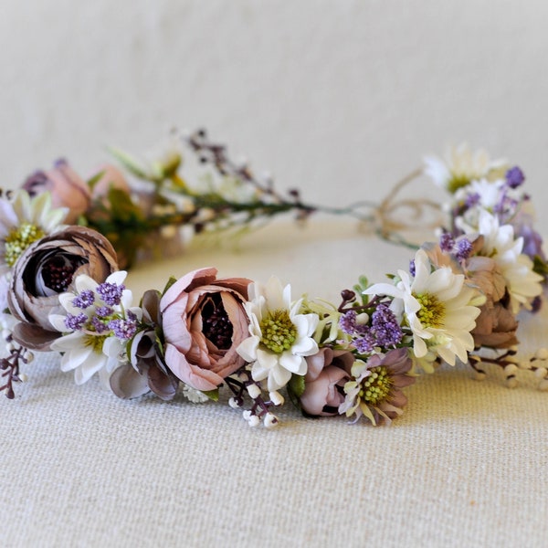 Couronne de fleur de lavande, couronne de fleur de mariée, couronne de fleur de mariage, diadème de fleur de mariée, coiffe de fille de fleur, bandeau de fille de fleur, vigne