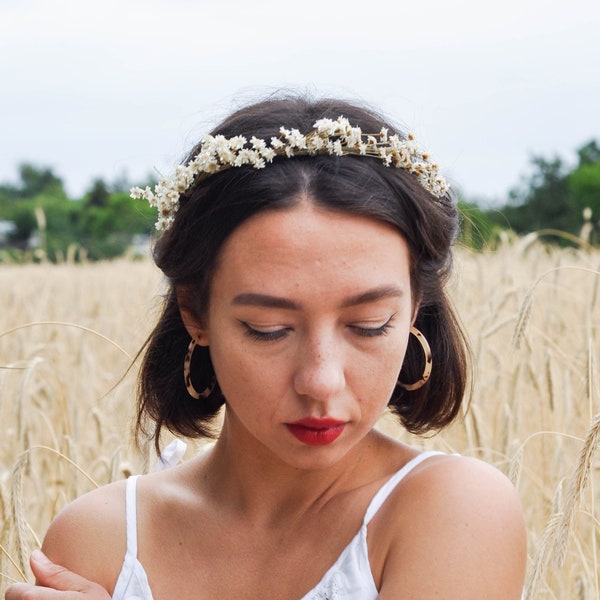 Flower Crown, Flower Crown Flower Girl, Ivory Hair Vine Flower, Bridesmaid Hair Crown, Baby Breath Ivory Flower Crown, Bridal Flower Crown