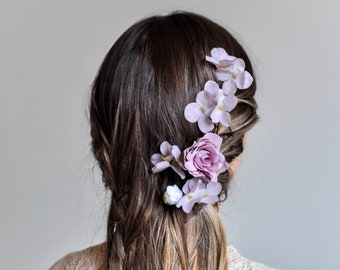 Pink Blush Flower Pins, Violet Flower Wedding Hair Pins, Bride Flower Hair Pins, Flower Hair Clip, Bridal Hair Pins for Bride or Bridesmaid