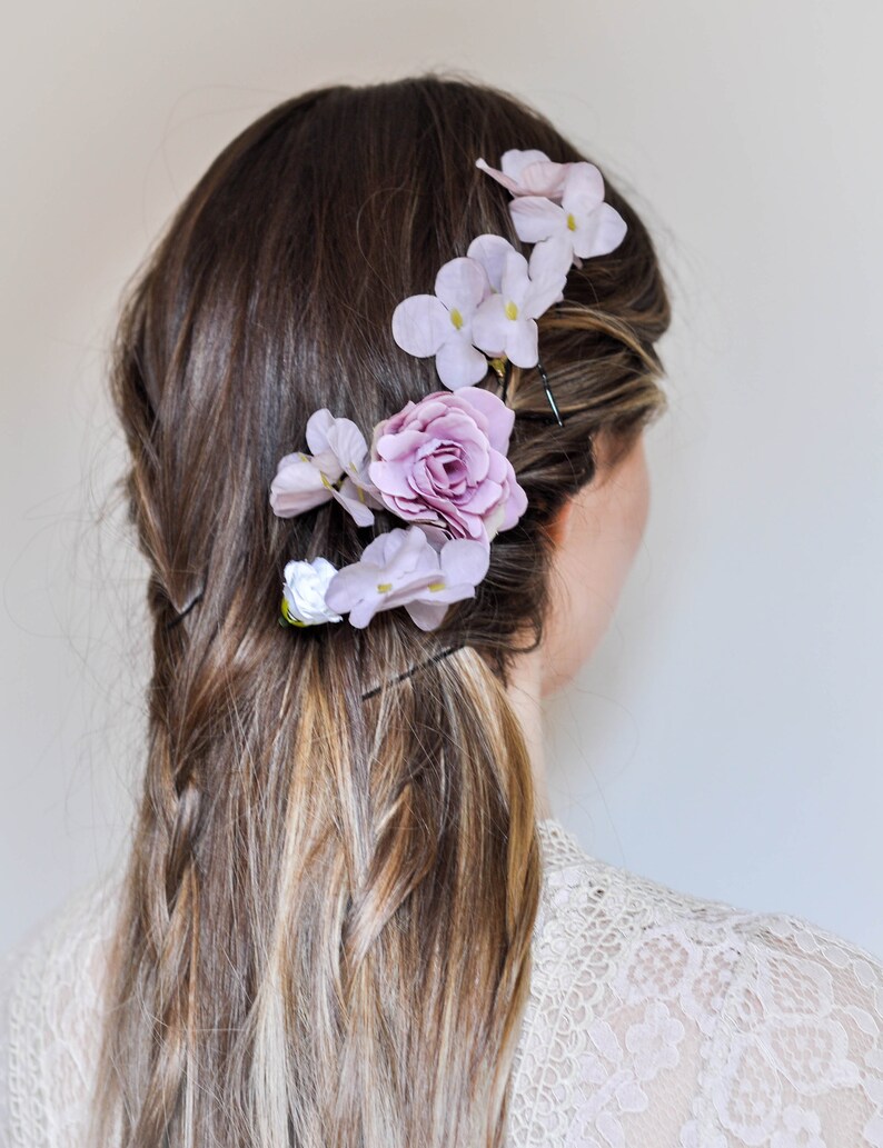 Pink Blush Flower Pins, Violet Flower Wedding Hair Pins, Bride Flower Hair Pins, Flower Hair Clip, Bridal Hair Pins for Bride or Bridesmaid image 8