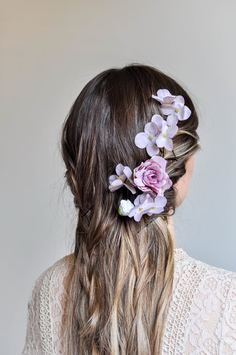 Pink Blush Flower Pins, Violet Flower Wedding Hair Pins, Bride Flower Hair Pins, Flower Hair Clip, Bridal Hair Pins for Bride or Bridesmaid image 3