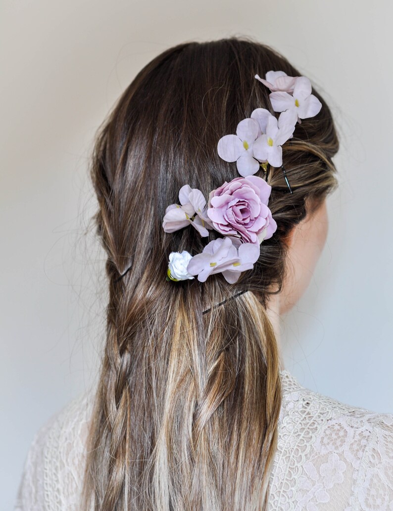 Pink Blush Flower Pins, Violet Flower Wedding Hair Pins, Bride Flower Hair Pins, Flower Hair Clip, Bridal Hair Pins for Bride or Bridesmaid image 7