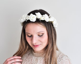 Wedding Flower Crown, Flower Girl Cown, Flower Girl Headpiece, Flower Girl Tiara, Ivory Floral Crown, Flower Headband, Flower Head Wreath