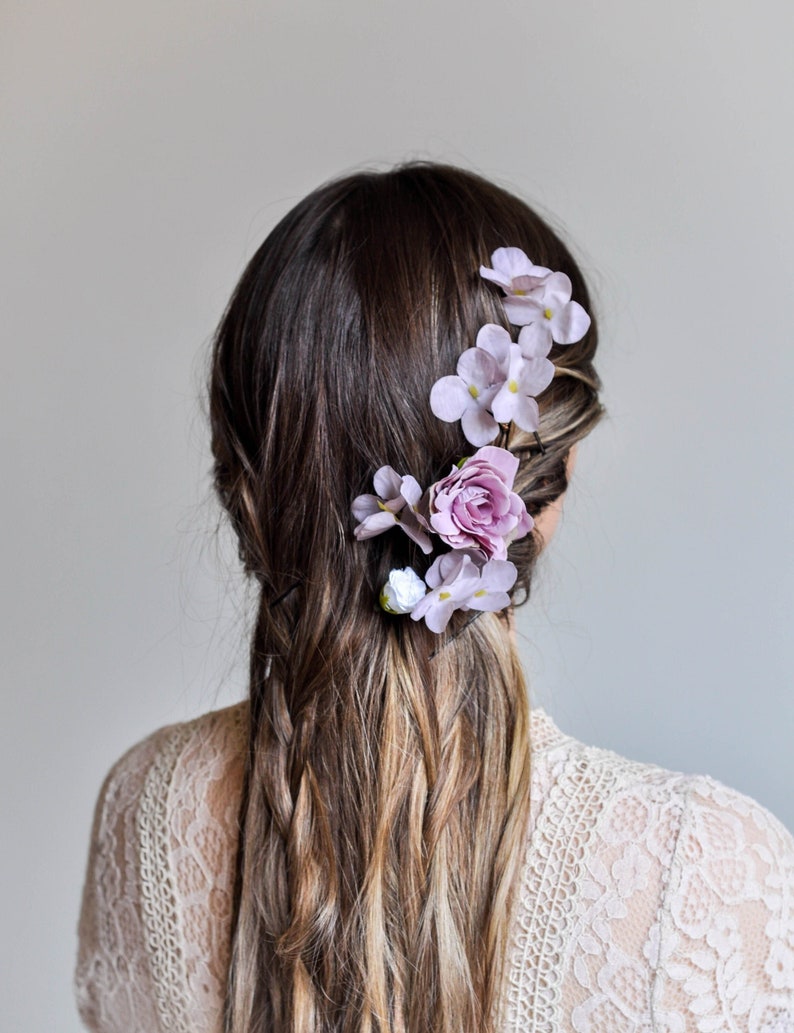 Pink Blush Flower Pins, Violet Flower Wedding Hair Pins, Bride Flower Hair Pins, Flower Hair Clip, Bridal Hair Pins for Bride or Bridesmaid image 1