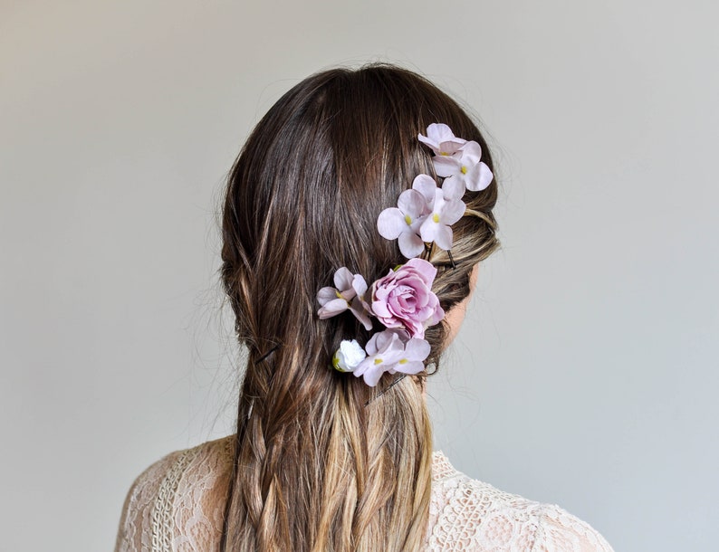 Pink Blush Flower Pins, Violet Flower Wedding Hair Pins, Bride Flower Hair Pins, Flower Hair Clip, Bridal Hair Pins for Bride or Bridesmaid image 4