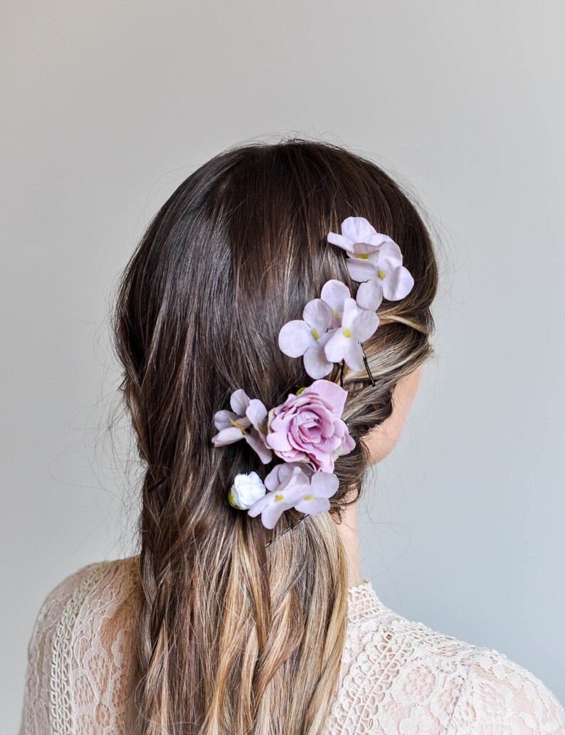 Pink Blush Flower Pins, Violet Flower Wedding Hair Pins, Bride Flower Hair Pins, Flower Hair Clip, Bridal Hair Pins for Bride or Bridesmaid image 6