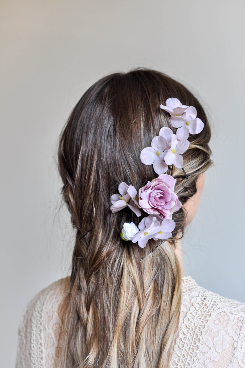 Pink Blush Flower Pins, Violet Flower Wedding Hair Pins, Bride Flower Hair Pins, Flower Hair Clip, Bridal Hair Pins for Bride or Bridesmaid image 2