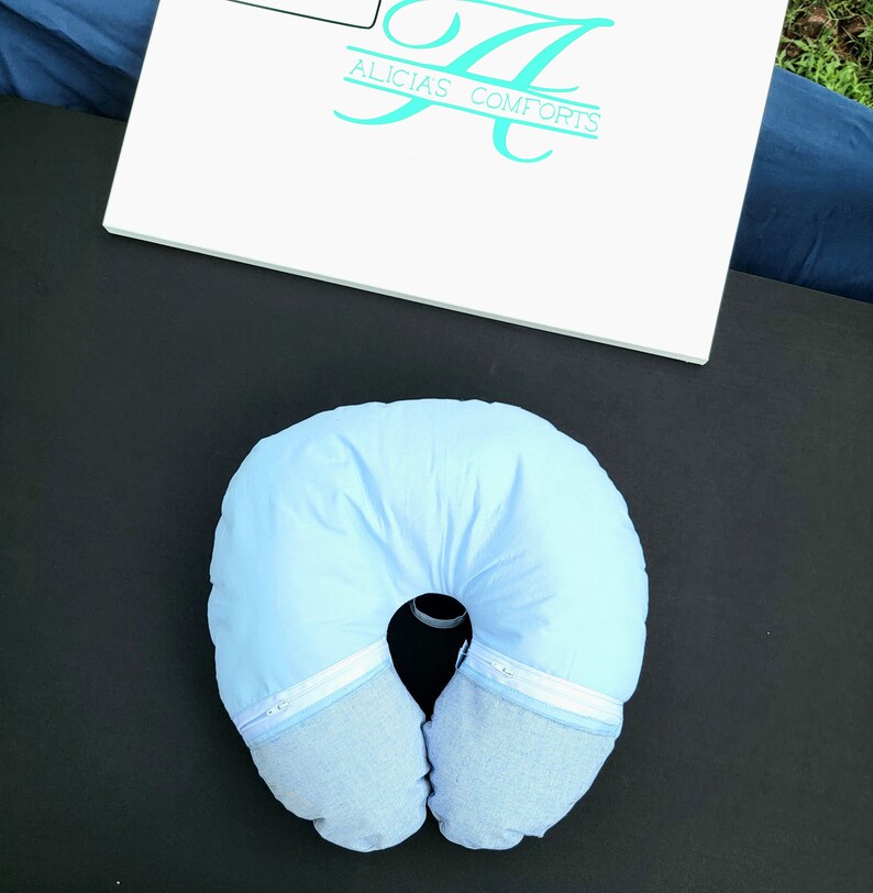 Light Blue and Light Demin Neck Pillow With Zipper Pockets Etsy