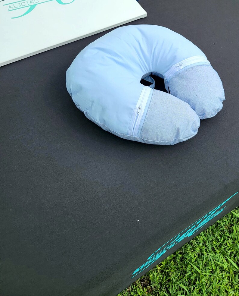 Light Blue and Light Demin Neck Pillow With Zipper Pockets Etsy