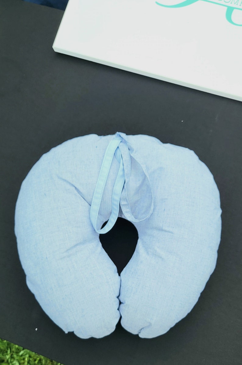 Light Blue and Light Demin Neck Pillow With Zipper Pockets Etsy