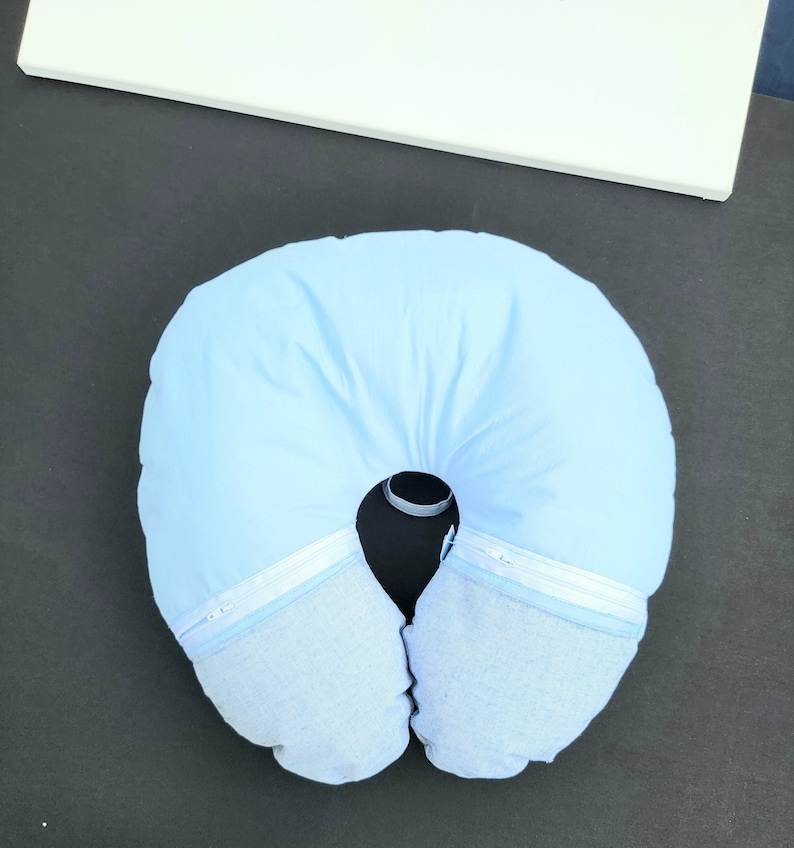 Light Blue and Light Demin Neck Pillow With Zipper Pockets Etsy