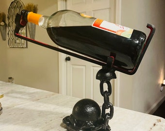 Welded Steel Ball and Chain Wine Holder: Repurposed Iron Decor