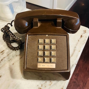 Vintage brown push button telephone from the 1980s