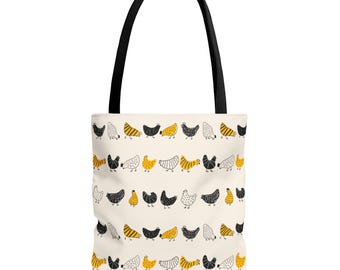 Chicken Print Bag, Durable Tote with Colorful Handles