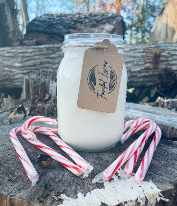 Peppermint Soy Candle: Hand Poured Winter Holiday Mason Jar Candle