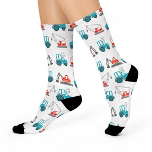 Construction Vehicle Socks: Tractor, Excavator Print
