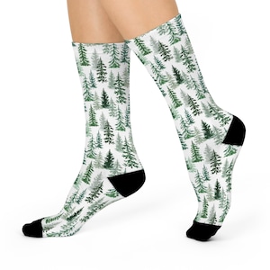 Forest Scene Socks, Cushioned Crew with All-Over Tree Print
