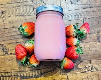Hand Poured Strawberry Soy Candle - 8oz/16oz Mason Jar