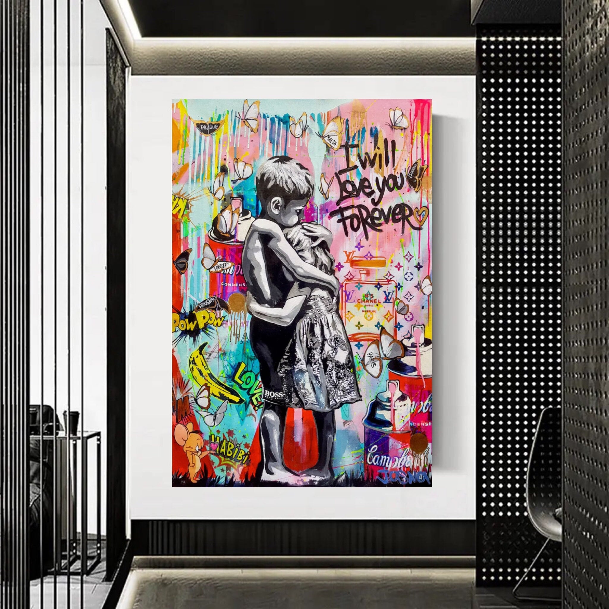 Graffiti Street Art Peinture sur toile Banksy Pop Art Peinture sur toile  pour salon Décoration d'intérieur Cadre intérieur 120 x 90 cm