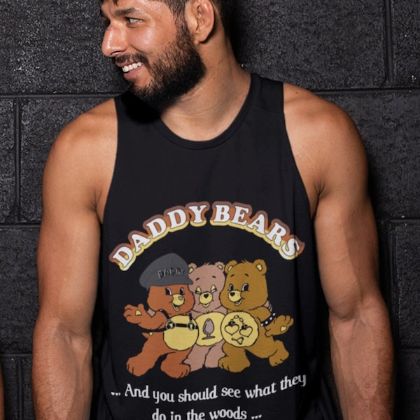 Gay Bear Tank Top, Daddy Bears Funny Cartoon Tee, Leather Daddy Pride Flag, Funny Retro Cute Teddy Retro chemises, vintage Gay Couple Gift