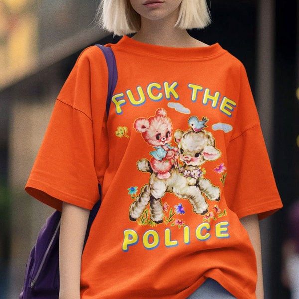 Cute Retro Baby Sheep Fuck The Police Shirt, ACAB T shirt, Defund the Police Protest Tees, Gift for an Activist, Unisex Boxy Fit Vintage Tee