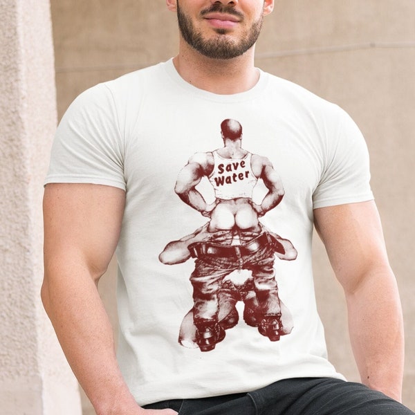 Save Water vintage shirt homomannen, retro queer rodeo homoseksuele trots memorabilia, grappig cadeau homo klimaatactivist, lederen papabar geschenken